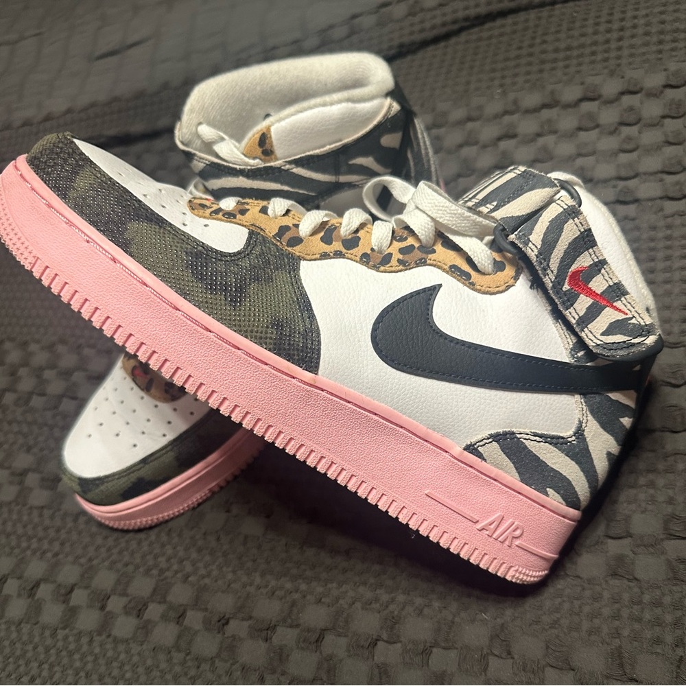 Nike Air Force 1 '07 Mid Animal Print Pink Black White Leopard Cheetah Zebra - Picture 4 of 6